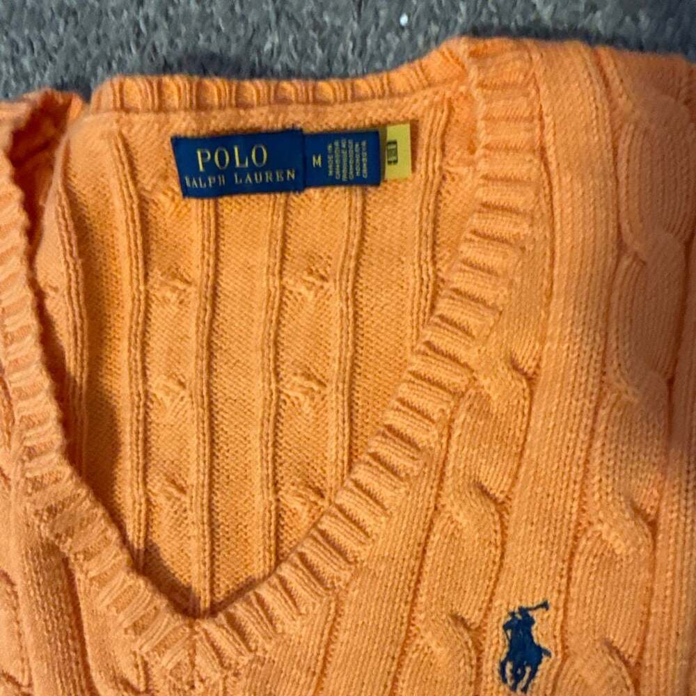 Polo Ralph Lauren Orange Cable-Knit V-Neck Sweater